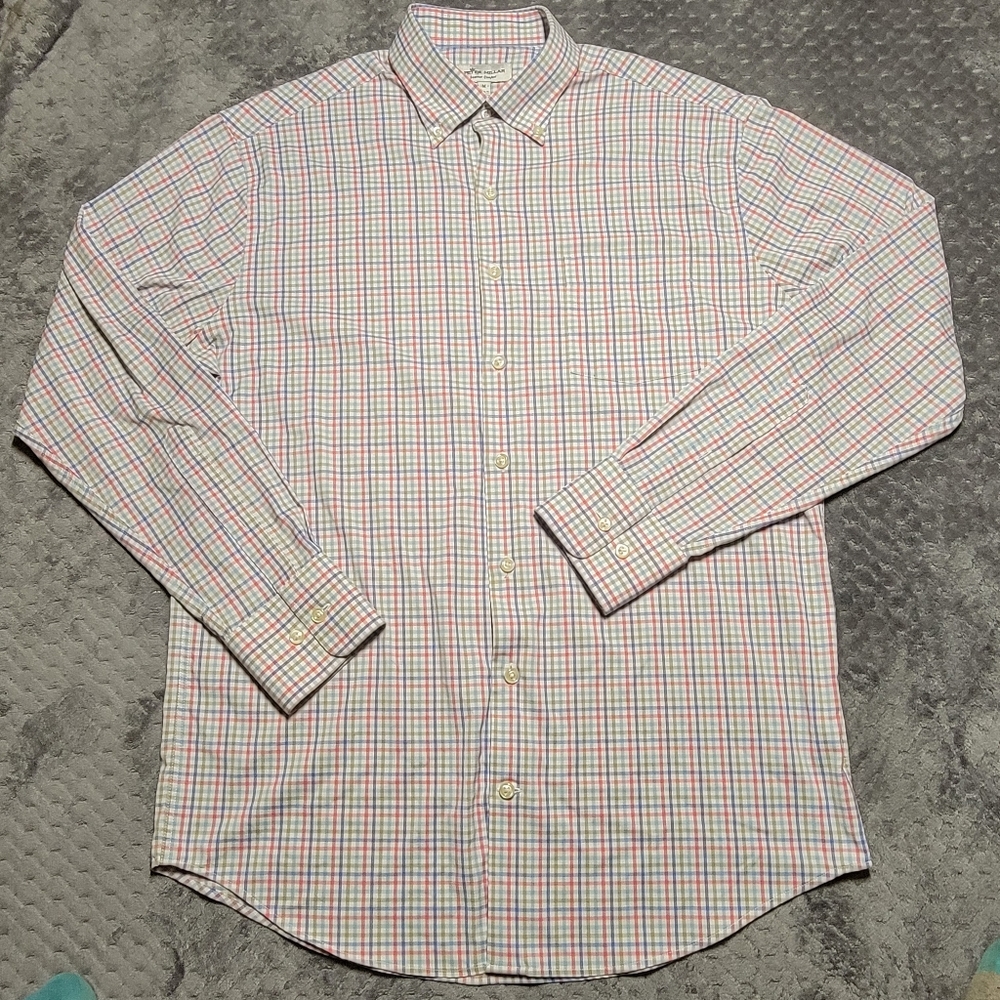 Peter Millar Summer Comfort Mens Medium Long Sleeve Shirt Button Blue/Pink Plaid